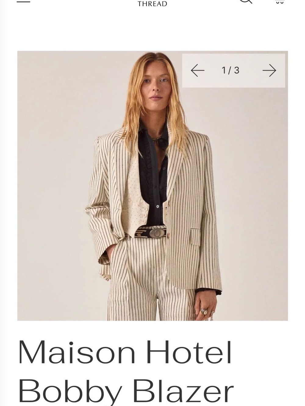 Maison Hotel Cream Pinstripe Bobby Blazer
